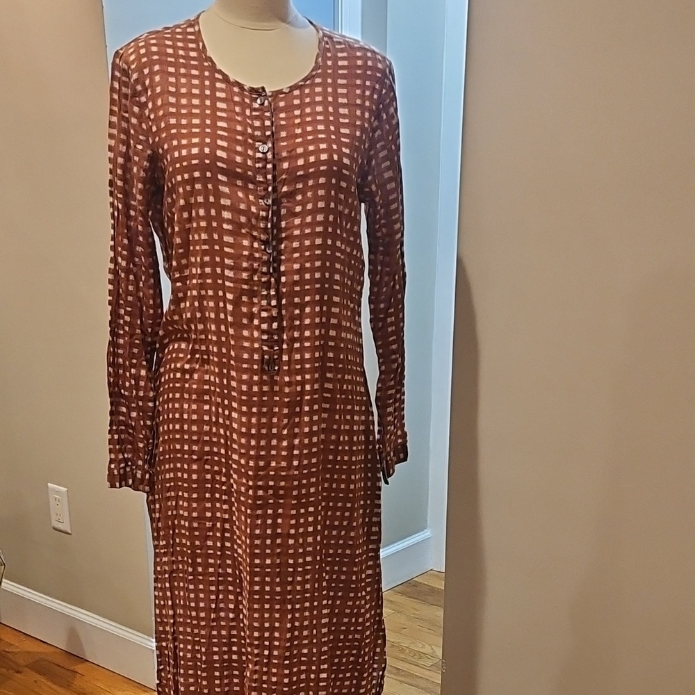 Chic Brown Patterned Long Sleeve Dress